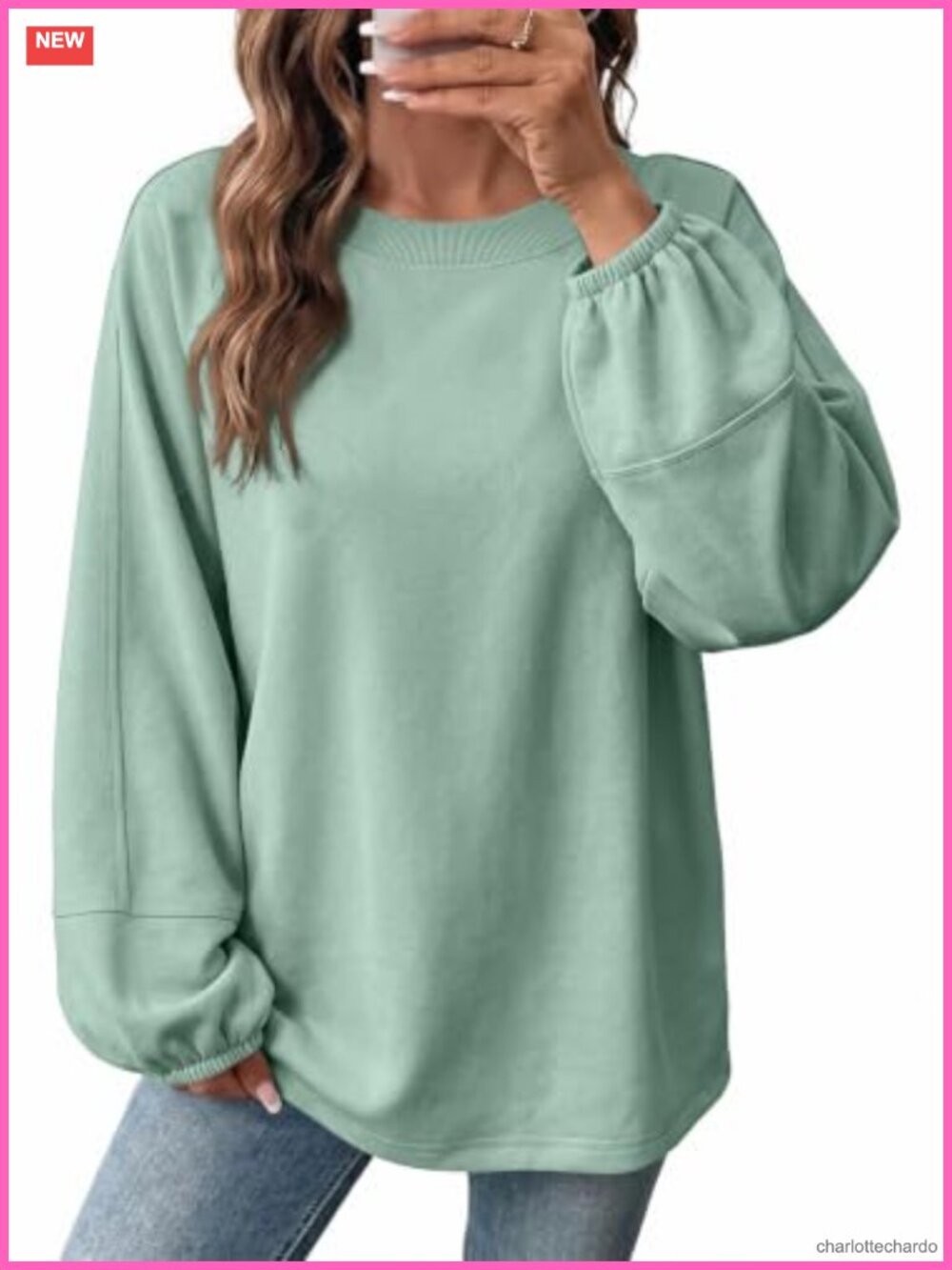 Oversized Crewneck Sweatshirt Women 85% Cotton Loose Fit Long Sleeve Pullover